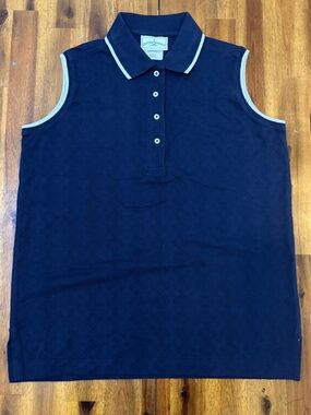 Vintage  women’s Outer Banks Sleeveless Polo Shirt Small Navy Blue 100% cotton